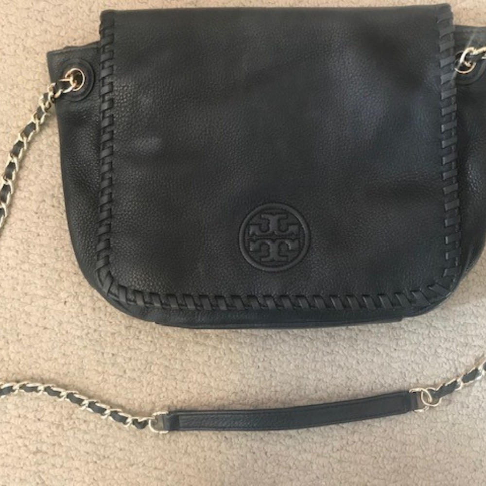 Tory Burch Black Leather Purse with Gold Strap